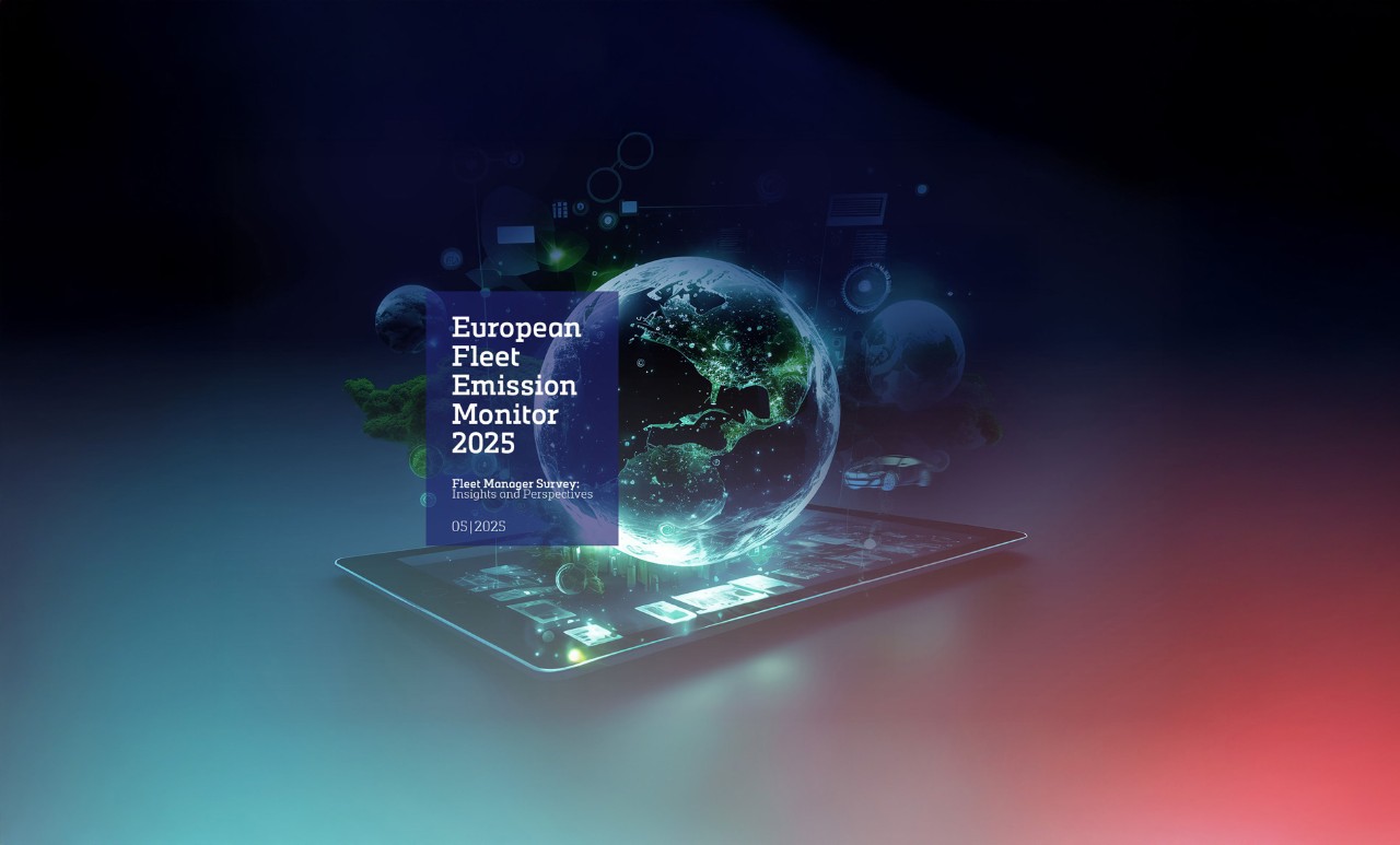 Visual for Alphabet’s European Fleet Emission Monitor 2025, highlighting a digital globe and tablet interface. Represents insights and perspectives from fleet managers on emission trends and sustainability in Europe.