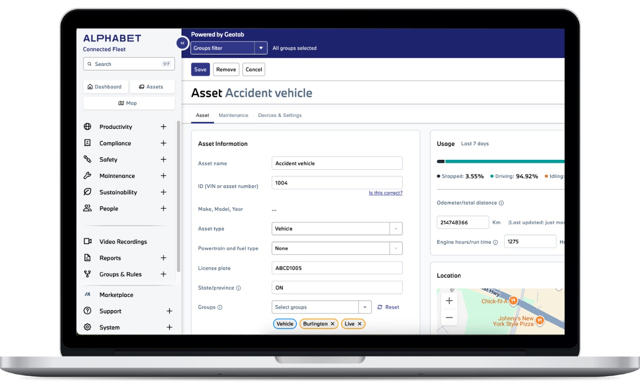Alphabet Connected Fleet - Laptop Showing Statistic